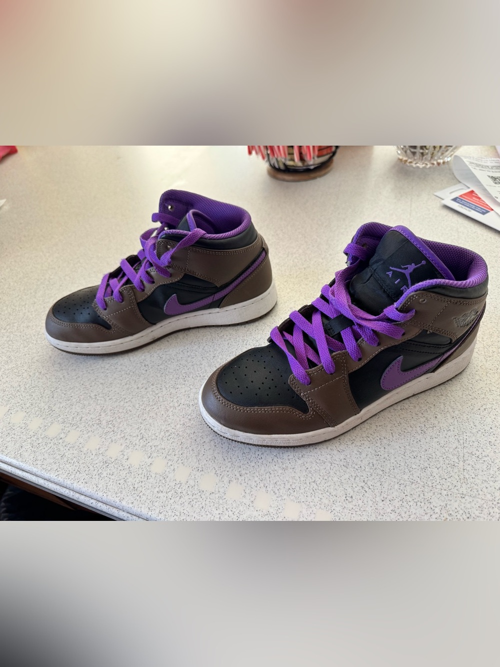 Nike Air Jordan’s Boys Mid-Top Sneakers in Purple and Brown